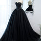 Black Sweetheart Neck Tulle Long Prom Dress, Black Formal Evening Dress       S5193