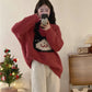 Cartoon cat embroidery soft sweater for women New Year red sweater top    S5058