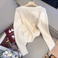 V-neck long-sleeved sweater for women solid color soft sweater    S4865