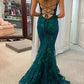 Dark Green Sequins Lace Mermaid Long Prom Dress      S5167