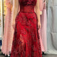 Wine Red Lace Scoop Straps A-Line Prom Dress, Wine Red Evening Dress       S5176