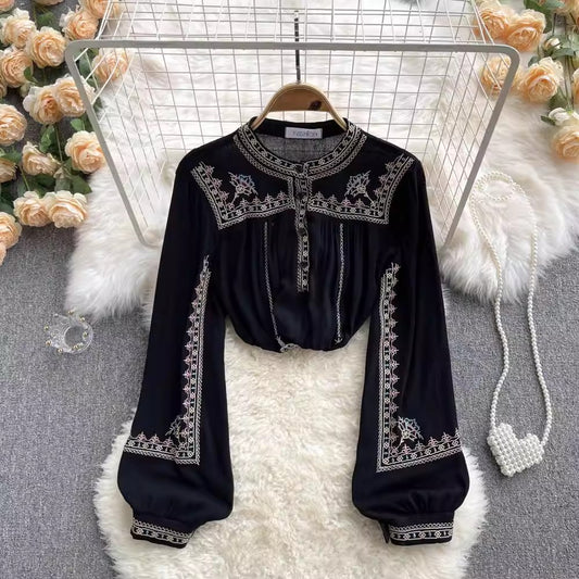 embroidery chiffon top women's design shirt    S4559