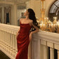 Sexy red high split side long evening prom dress     S2601