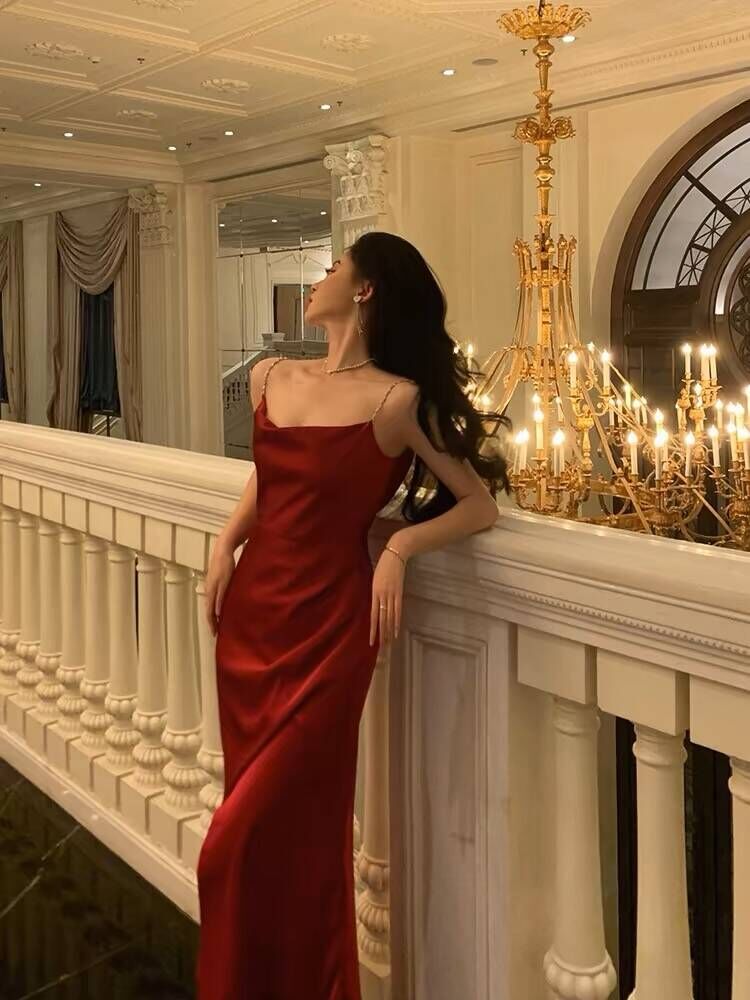 Sexy red high split side long evening prom dress     S2601