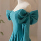 Teal Blue Long Sleeves with Bow A-line Sweetheart Prom Dress, Teal Blue Evening Dress      S5171