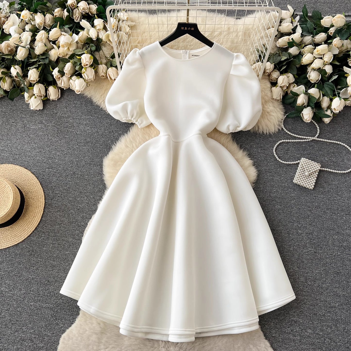 round neck puff sleeve dress for women summer puffy dress      S4603