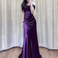 Purple Satin Off Shoulder Long Evening Dress, Purple Satin Prom Dress      S5190
