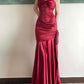Burgundy Satin Sweetheart Straps Prom Dress, Burgundy Long Evening Dress       S5246