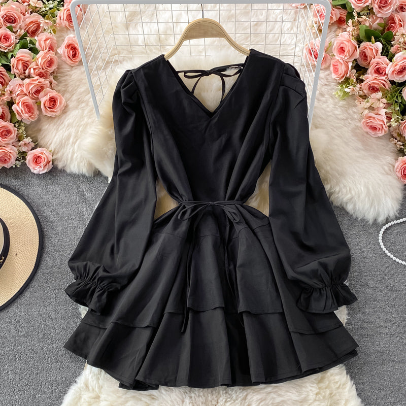 Cute V Neck Long Sleeve Dress Fashion Dress      S4948