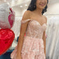 Pink A-Line Off The Shoulder Tiered Prom Dress      S5161