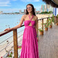 Halter Neckline Fuchsia A-line Long Prom Dress Beach Dress      S5087