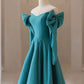 Teal Blue Long Sleeves with Bow A-line Sweetheart Prom Dress, Teal Blue Evening Dress      S5171