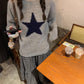 Soft round-neck star sweater plaid skirt suit   S4744