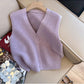 Solid color retro V-neck sleeveless knitted vest for women sleeveless top     S5022