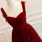 A-Line Tulle Sweetheart Straps Long Formal Dress, Wine Red Evening Dress Prom Dress        S5177
