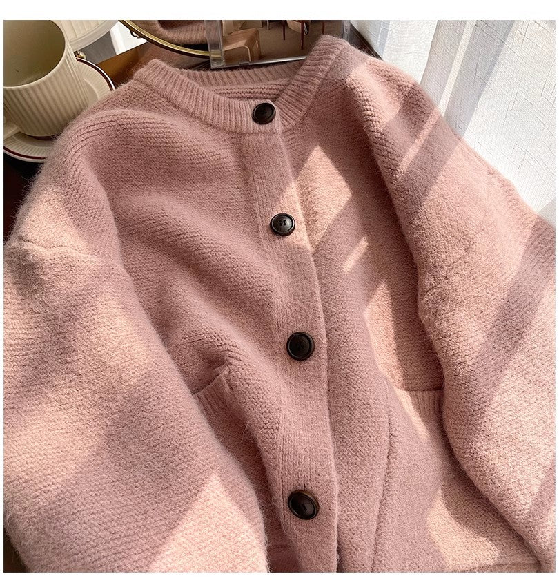 round neck knitted cardigan for women soft comfortable sweater jacket trendy      S4852