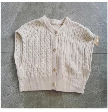 round neck knitted vest for women new retro sleeveless off-shoulder vest jacket    S5035