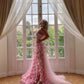 Charming Pink Strapless High Slit Flower Prom Dress         S5286