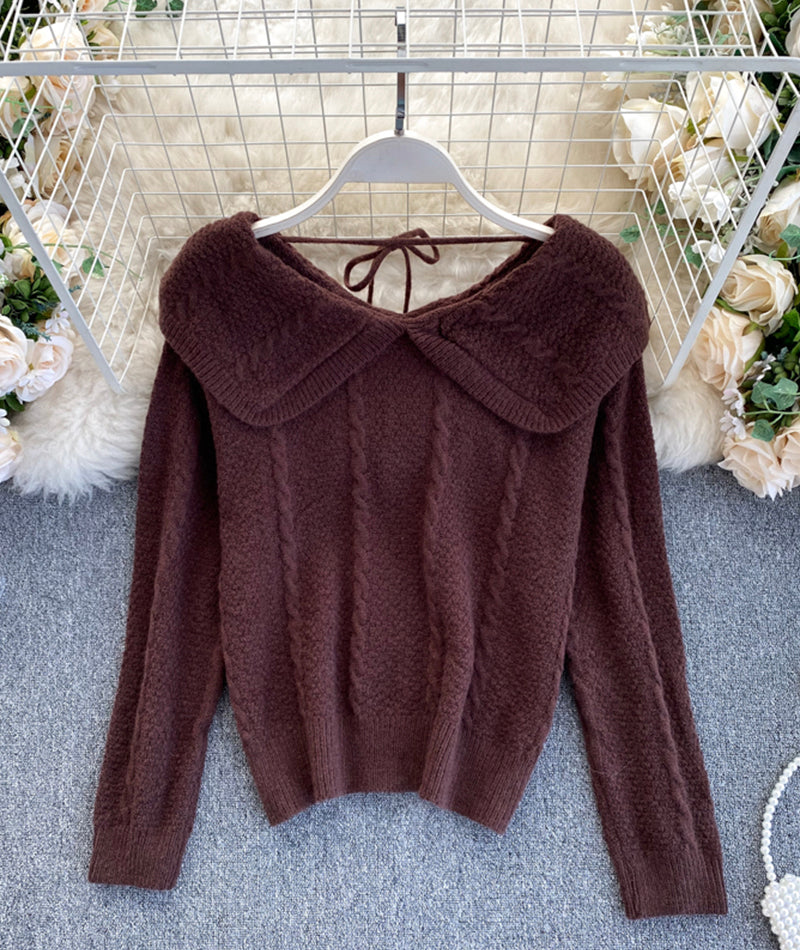 Cute Lapel Sweater Long Sleeve Sweater      S4378