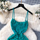 Sexy suspender dress women's pleated hot girl long skirt    S4555