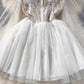white Dress,long Sleeve Tulle Dress       S4402
