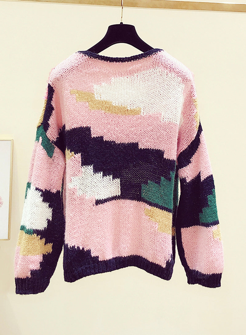 Cute Colorful Long Sleeve Sweater Round Neck Sequins Sweater    S4371