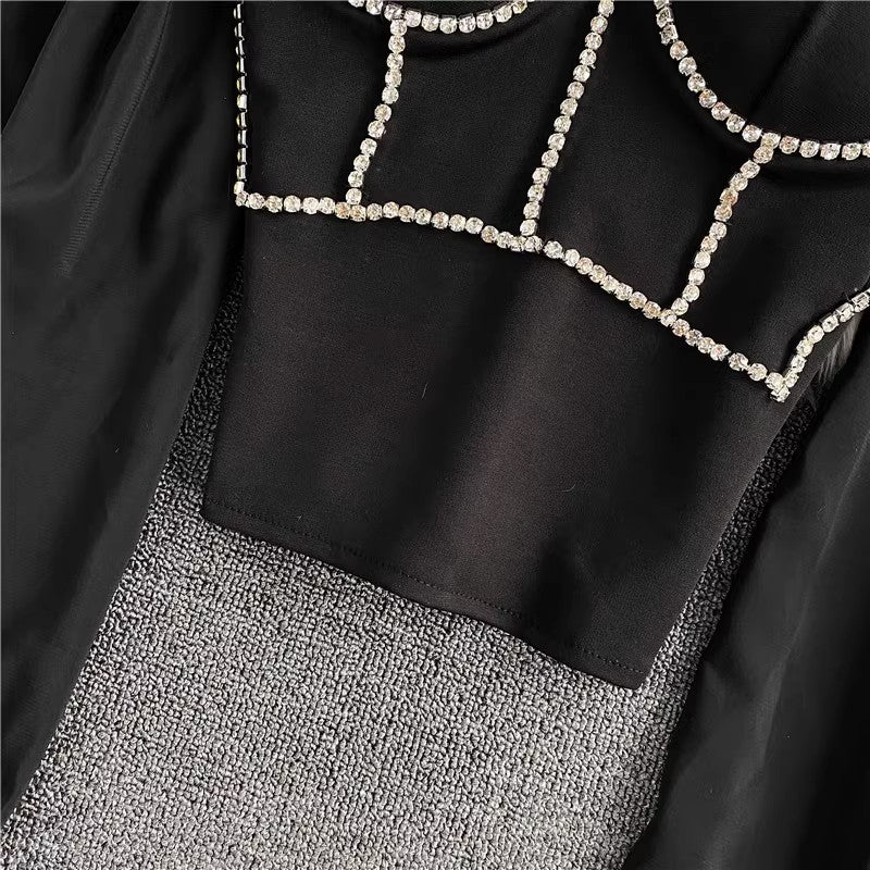 sexy rhinestone tube top shirt fashionable square neck top long sleeves       S4170