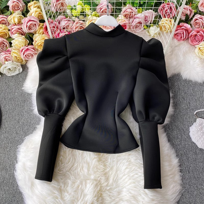 Elegant shirt for women long-sleeved puff sleeve top       S4084