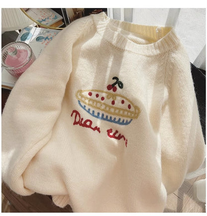 Sweet embroidered round neck sweater for women round neck sweater    S4829