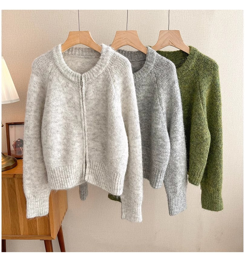 double zipper sweater jacket for women knitted cardigan      S4793