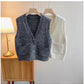 Retro V-neck knitted vest for women 2024 new style outer wear sleeveless vest jacket trendy     S5026
