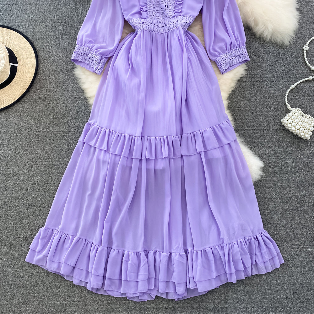 Cute A-line Chiffon Dresses, V-neck 1/2 Sleeve Fashion Dresses     S4413