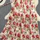 Seaside Holiday Chiffon Floral Holiday Dress, Backless Hollow Binding High Waist Slit Long Dress     S4404
