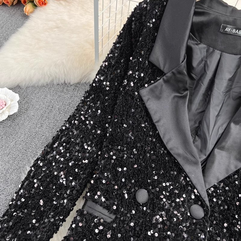 fashion mid-length sequined suit jacket two-piece sexy dress    S4022