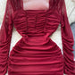square neck dress hot girl pleated long-sleeved skirt    S4571