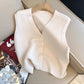 Solid color retro V-neck sleeveless knitted vest for women sleeveless top     S5022