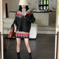 jacquard round neck long-sleeved sweater jacket + knitted skirt two-piece set     S4746