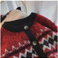 jacquard round neck knitted cardigan for women Christmas red sweater jacket      S4808