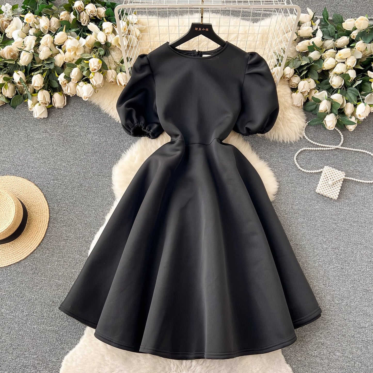 round neck puff sleeve dress for women summer puffy dress      S4603