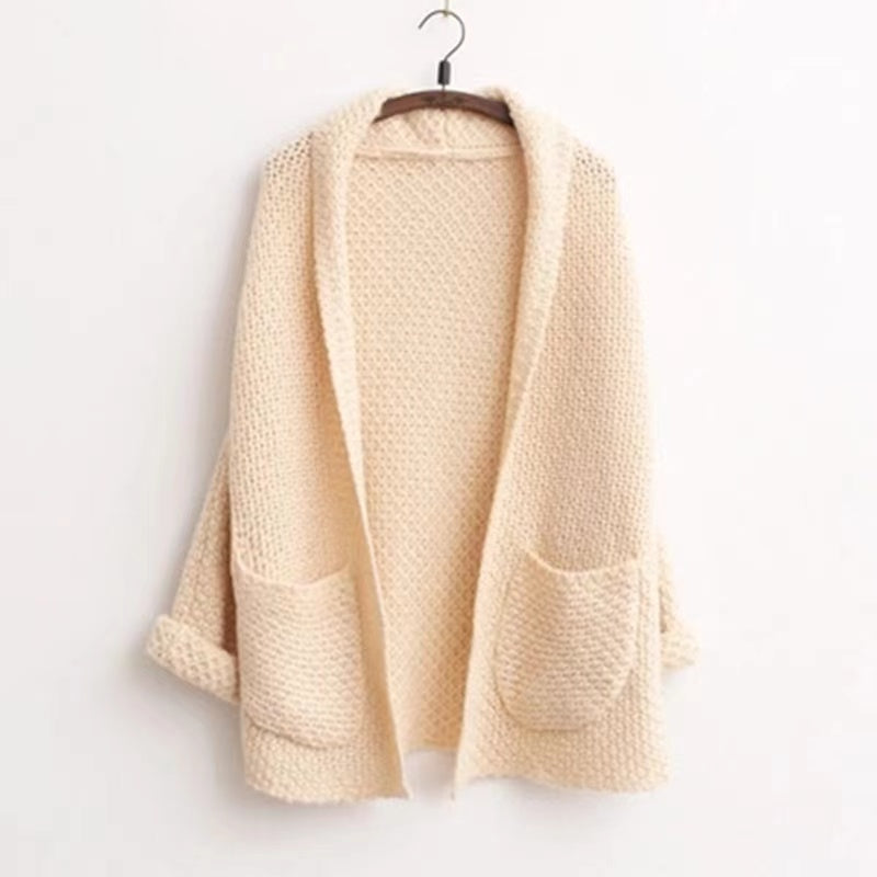 Mid-length Cardigan Sweater Sweater, Women's Thickened Sweater Coat  S4363