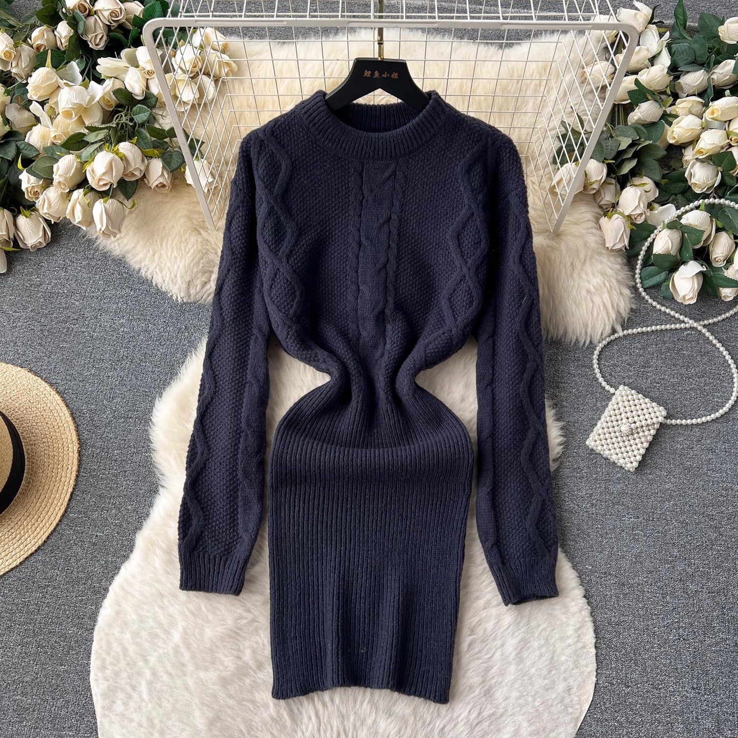 Pure dress for women new style knitted long-sleeved sexy skirt       S4491