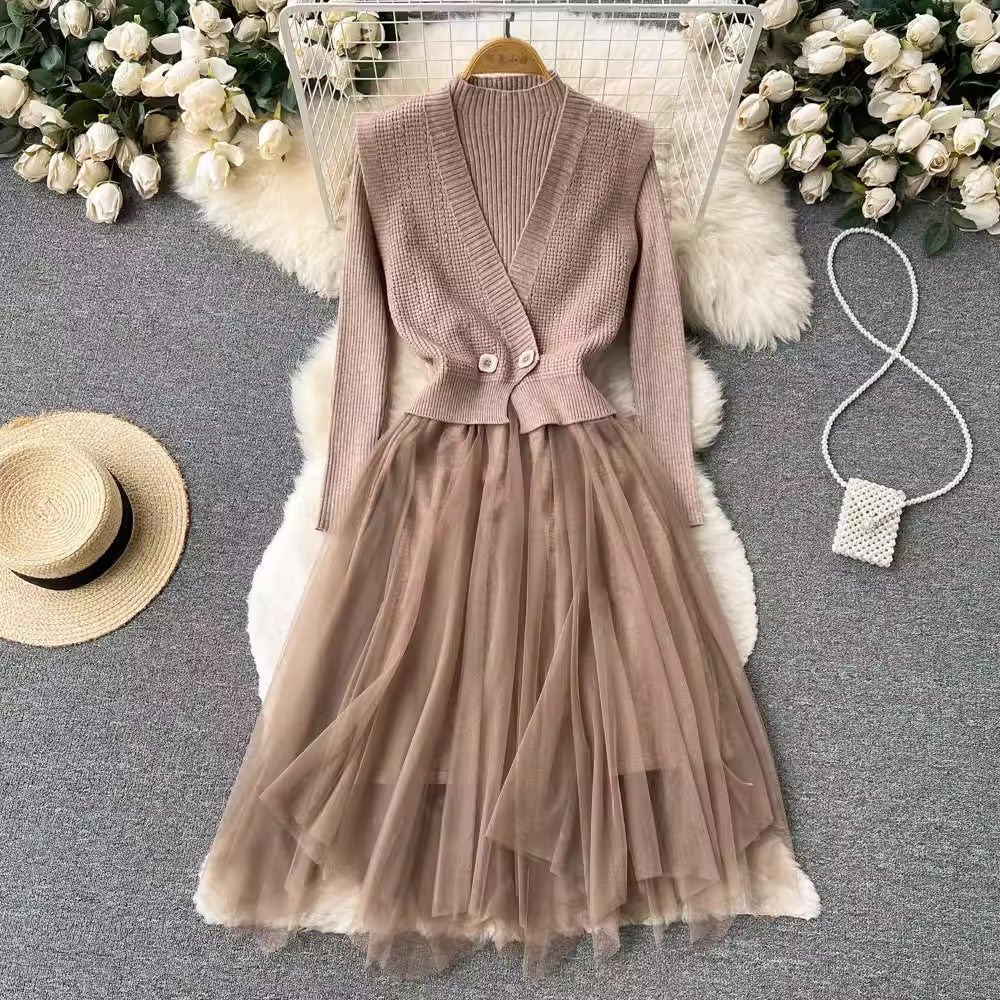 irregular long-sleeved knitted dress for women new long-sleeved sweater dress    S4500