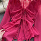 Designed irregular bell-sleeved chiffon shirt for women new style ruffled V-neck top trendy      S4601