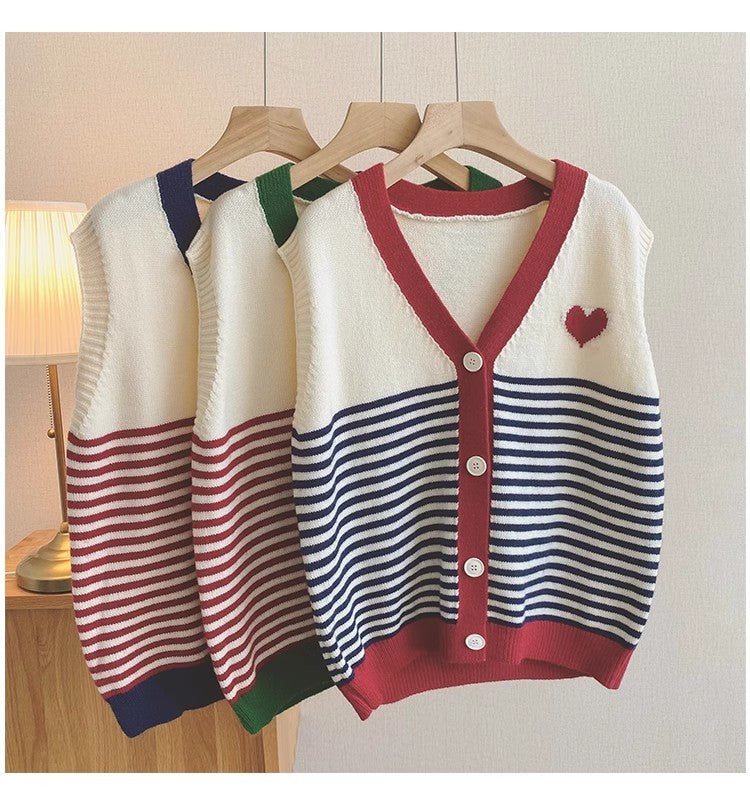 Striped knitted vest for womensleeveless sweater jacket     S5031