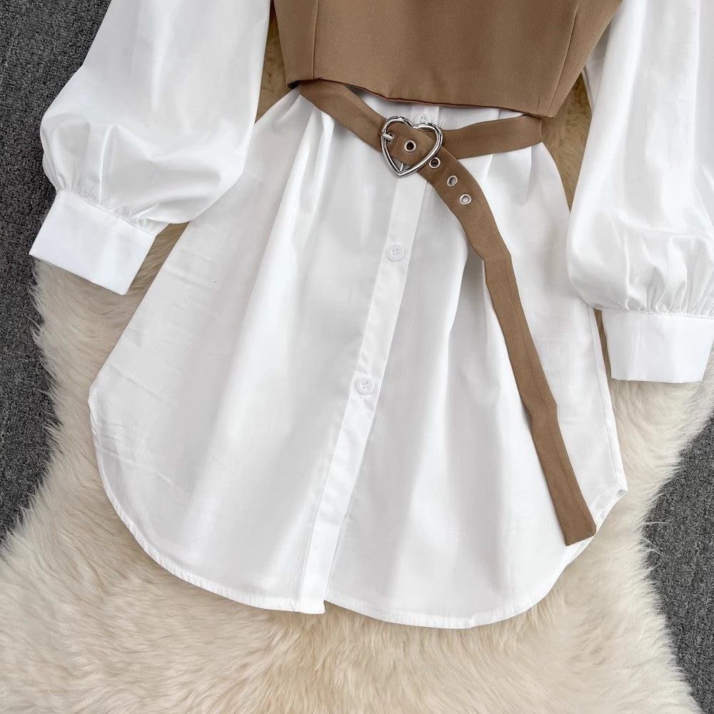 white shirt dress two-piece set    S4014