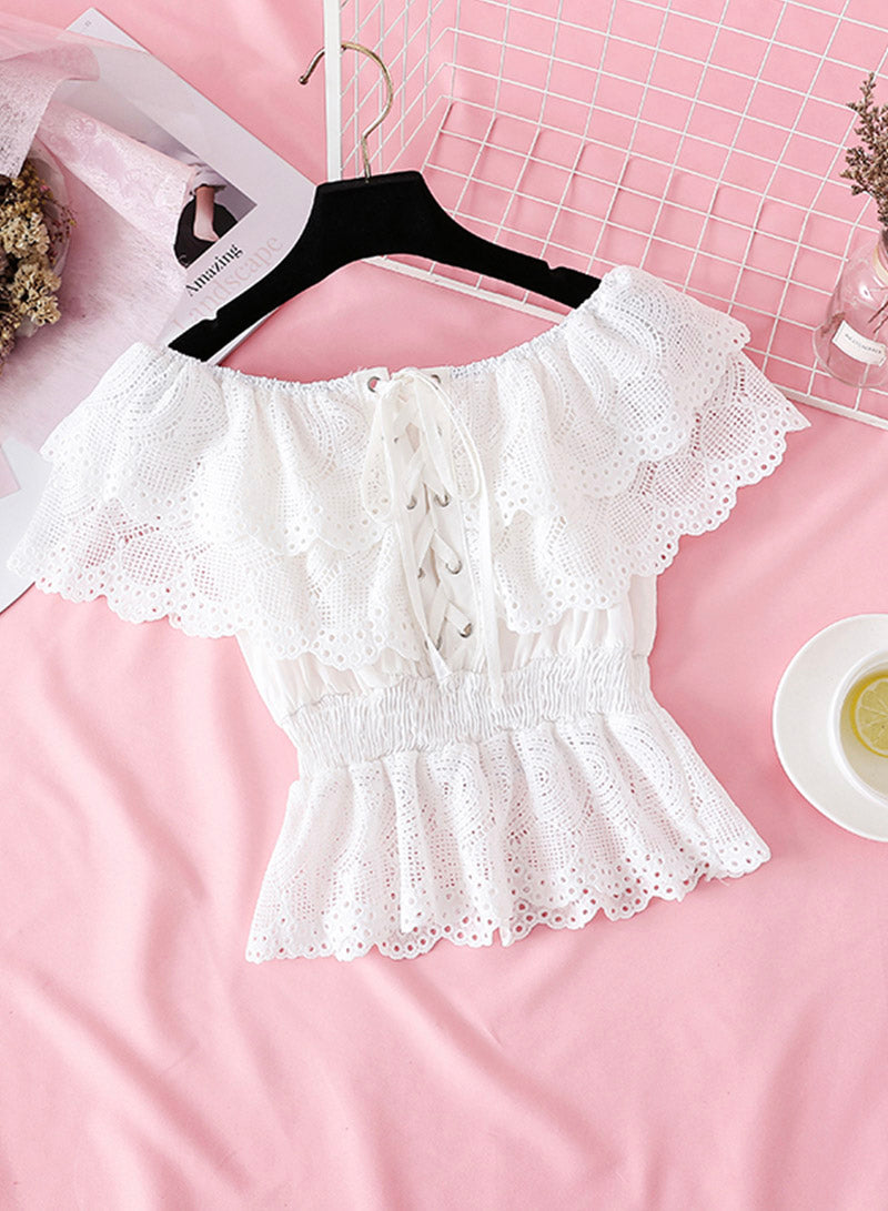 Romantic Short-sleeved Lace Top Women's Tops    S4388