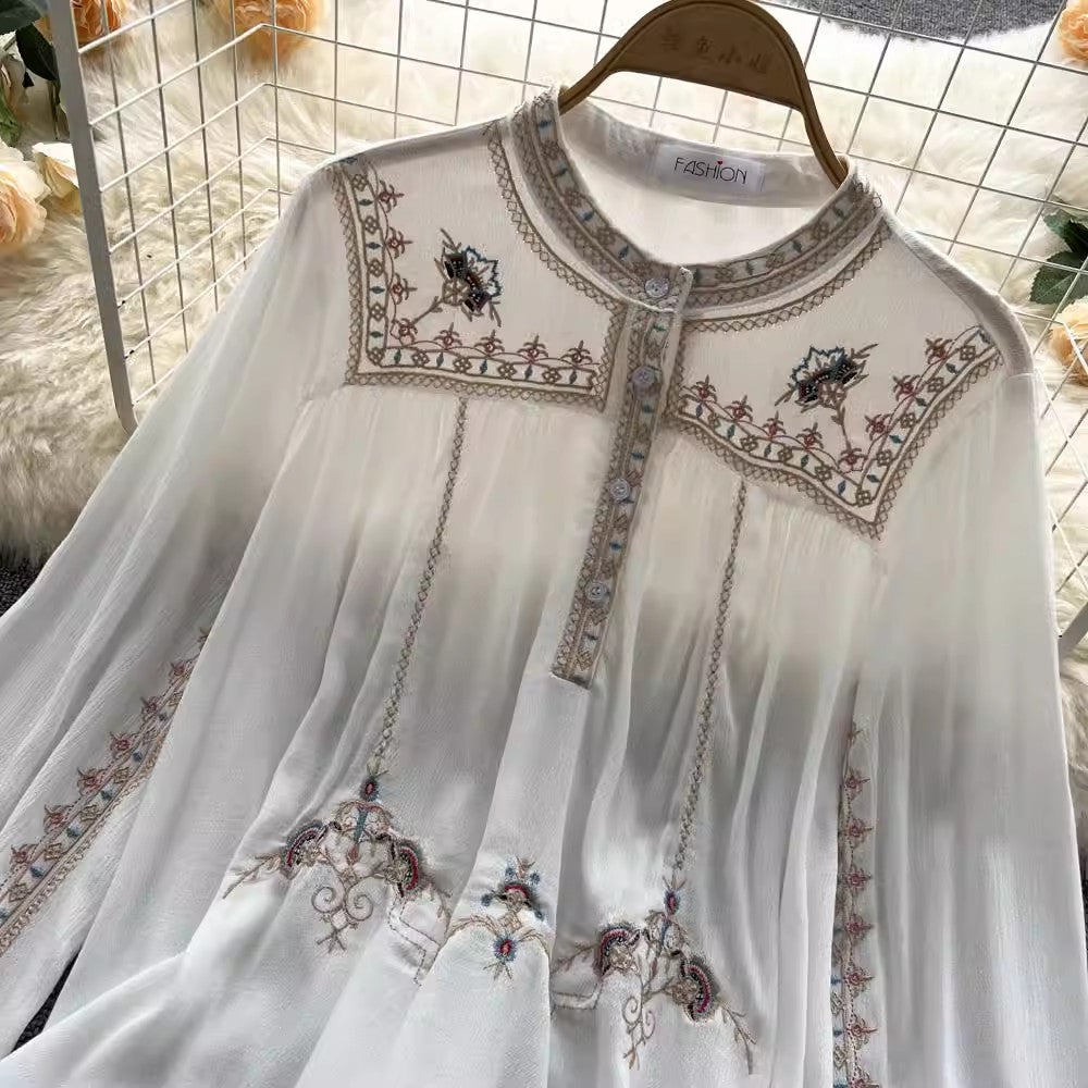 embroidery chiffon top women's design shirt    S4559