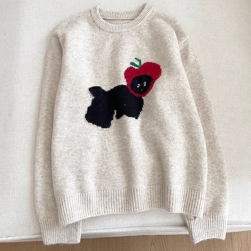 cartoon cute puppy jacquard round neck fashion  knitted sweater    S4771