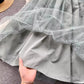 women's lace V-neck mesh puff sleeves A-line long skirt    S4653