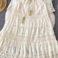 High-grade Party Dress, Hook Flower V-neck Dress ，fringe Fairy Dress, Long-sleeved Dress, Lace Dress      S4476